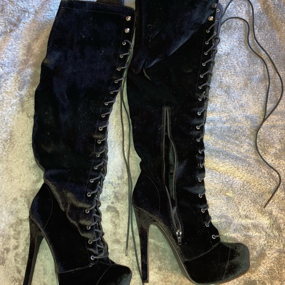 Velvet sexy thigh high boots - Picture 1 of 4